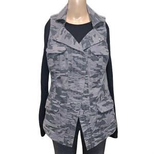 GILI Got It Love It Womens Jean Vest Denim Camouflage Split Collar Gray Size 8